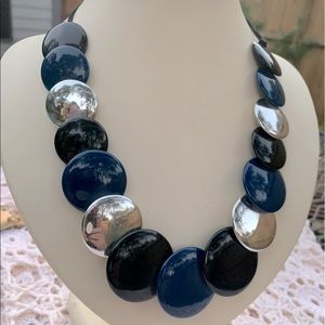 M&S Vintage Blue, Black, Silver Disc Necklace